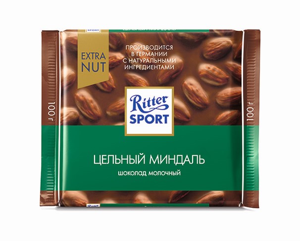 Шоколад RITTER SPORT EXTRA NUT молочный с цельным миндалем 100г / интернет-магазин напитков Лоза в Улан-Удэ