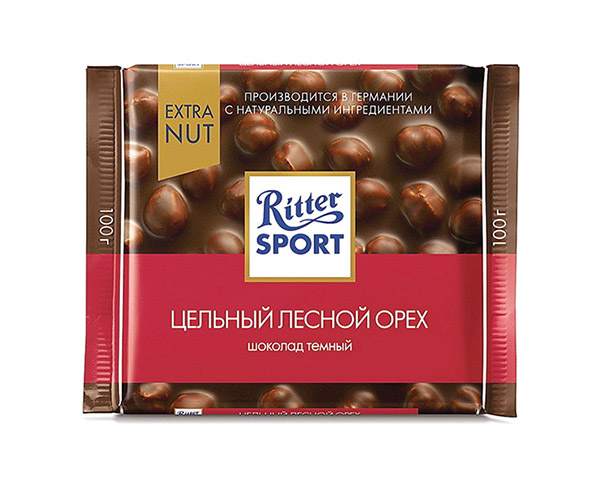 Шоколад RITTER SPORT EXTRA NUT темный с цельным фундуком 100г / интернет-магазин напитков Лоза в Улан-Удэ