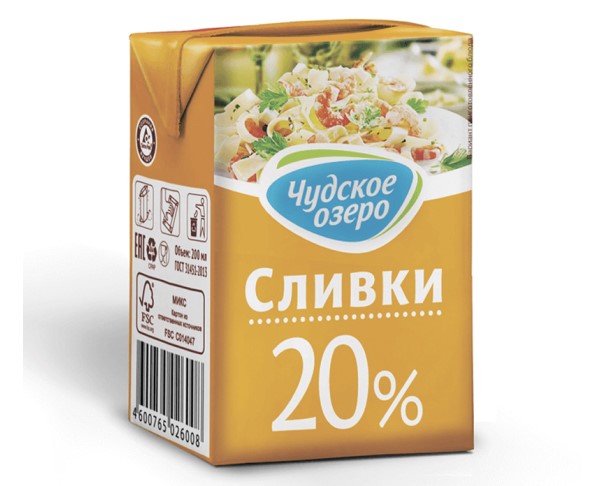 Сливки ЧУДСКОЕ ОЗЕРО 20% 200г БЗМЖ / интернет-магазин напитков Лоза в Улан-Удэ