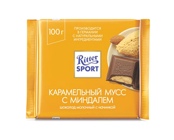 Шоколад RITTER SPORT молочный миндаль с карамелью 100г (З) / интернет-магазин Виноград