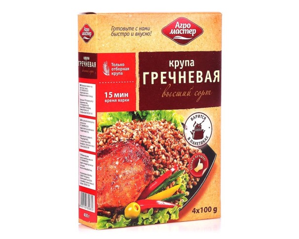Крупа АГРОМАСТЕР Гречка в пак. 5*80г / интернет-магазин напитков Лоза в Улан-Удэ
