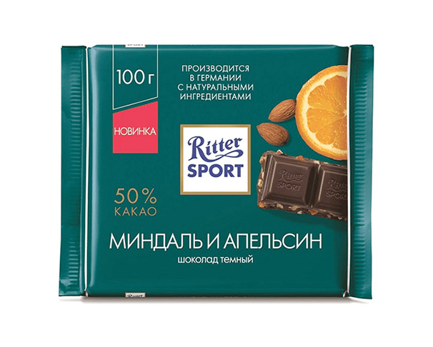 Шоколад RITTER SPORT темный Миндаль и апельсин 100г / интернет-магазин Виноград