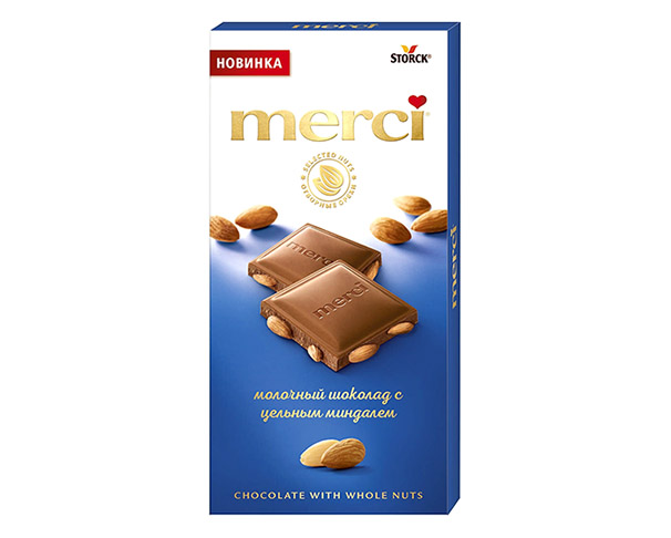 Шоколад МЕРСИ молочный с цельным миндалем 100г / интернет-магазин Виноград