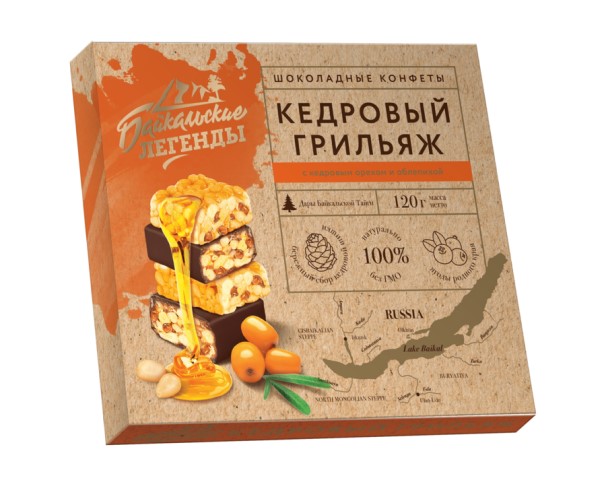 Конфеты Байкальские легенды Кедровый грильяж с облепихой 120г / интернет-магазин напитков Лоза в Улан-Удэ