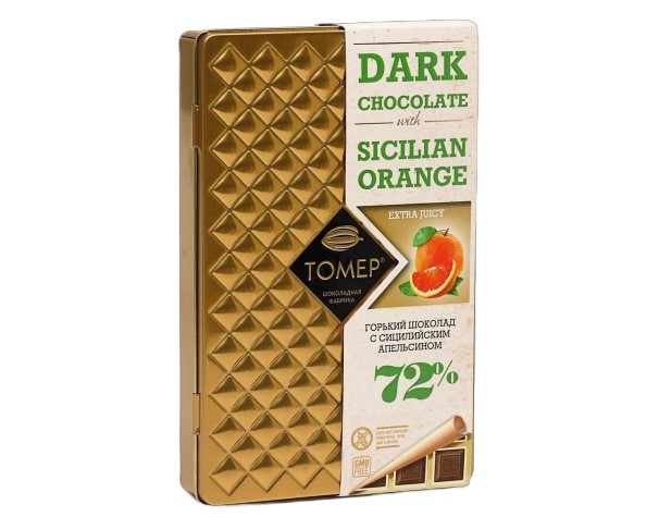 Шоколад ТОМЕР горький 72% с сицилийским апельсином 90г ж/б / интернет-магазин напитков Лоза в Улан-Удэ