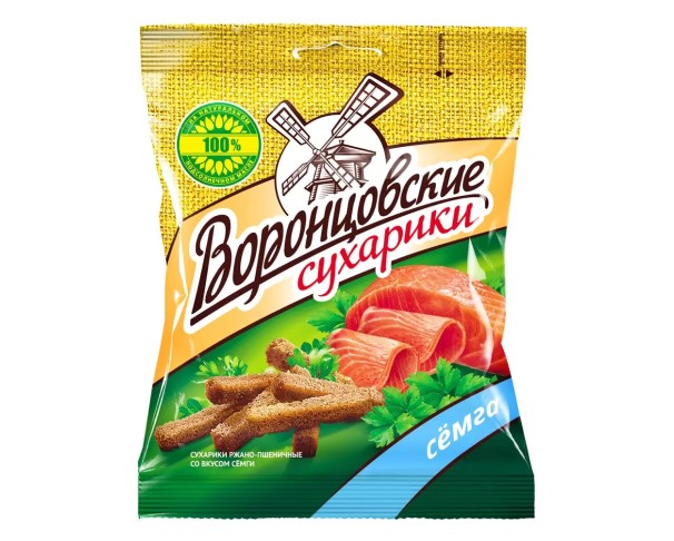 Сухарики ВОРОНЦОВСКИЕ Ржано-пшеничные сёмга 120г / интернет-магазин напитков Лоза в Улан-Удэ