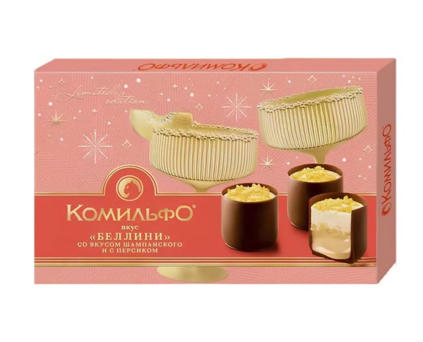 Конфеты КОМИЛЬФО Беллини со вкусом шампанское и персик 116г / интернет-магазин напитков Лоза в Улан-Удэ