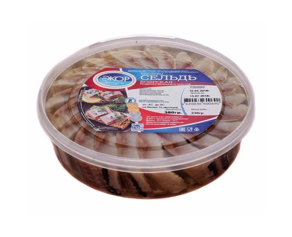 Сельдь ЭКОР БОЯРСКАЯ кусочки п/к в масле 180г / интернет-магазин напитков Лоза в Улан-Удэ