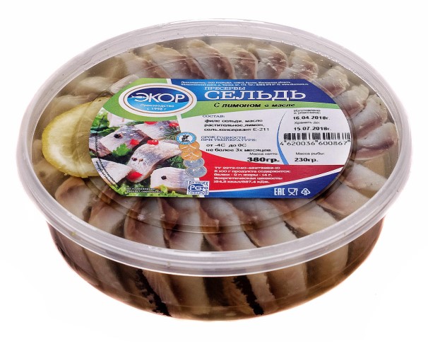 Сельдь ЭКОР С ЛИМОНОМ кусочки в масле 180г / интернет-магазин напитков Лоза в Улан-Удэ