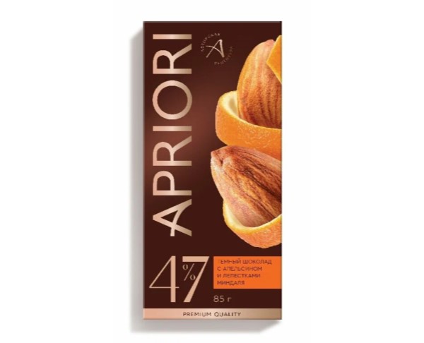 Шоколад АПРИОРИ горький с апельсином и миндалем 85г / интернет-магазин напитков Лоза в Улан-Удэ
