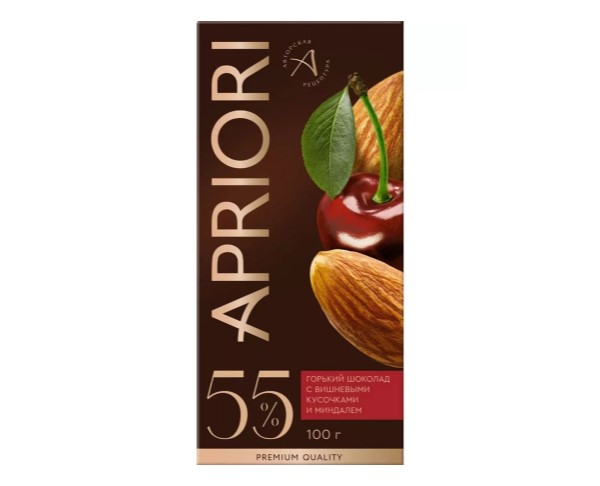 Шоколад АПРИОРИ горький с вишней и миндалем 85г / интернет-магазин напитков Лоза в Улан-Удэ