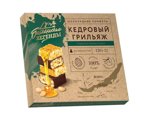 Конфеты Байкальские легенды Кедровый грильяж с жимолостью 120г / интернет-магазин напитков Лоза в Улан-Удэ