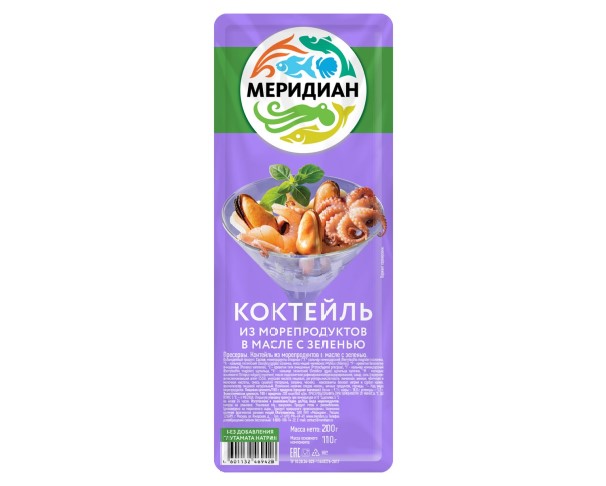 Коктейль МЕРИДИАН из морепродуктов в масле 200г / интернет-магазин Виноград