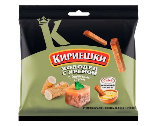 Сухарики КИРИЕШКИ Холодец/хрен с горчичным соусом 60г / интернет-магазин напитков Лоза в Улан-Удэ